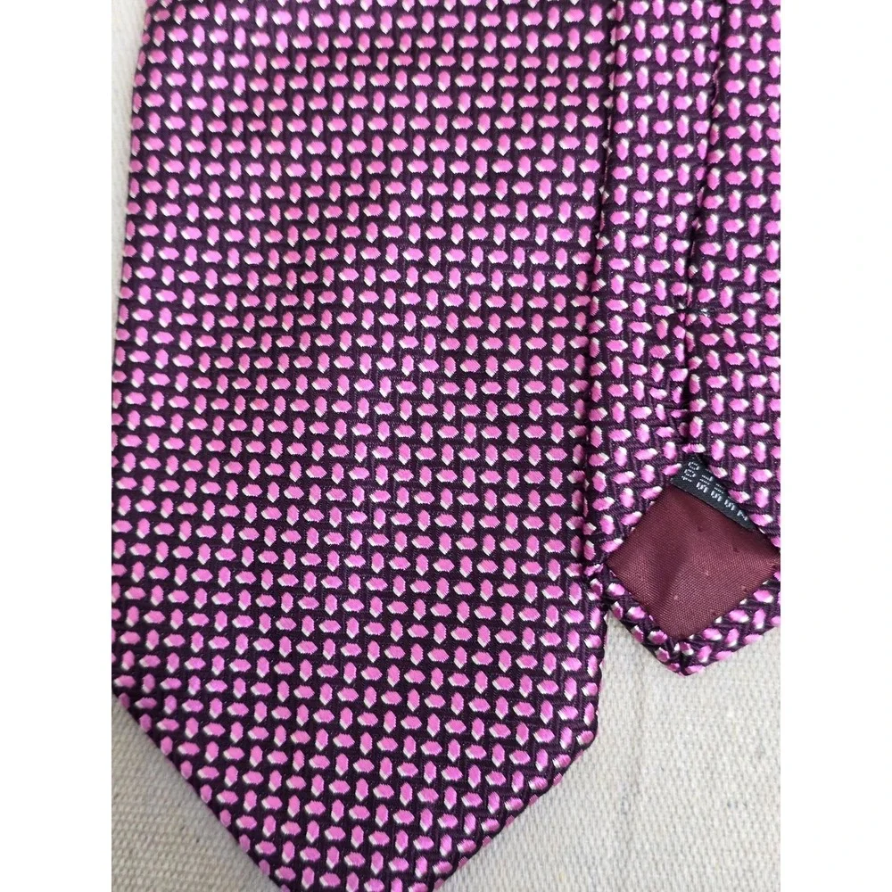 Bachrach Mens Silk‎ Tie Purple Pink Geometric Textured Weave Made in Italy